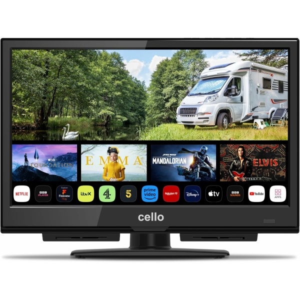 Cello C1624WS-12V 16" Smart Camping Voyage TV WEBOS by LG Full HD LED TV Triple Tuner DVB-T/T2-C-S/S2 HDMI USB Bluetooth 12V Adaptateur Voiture Pitch Perfect Sound pour Une expérience sonore Unique
